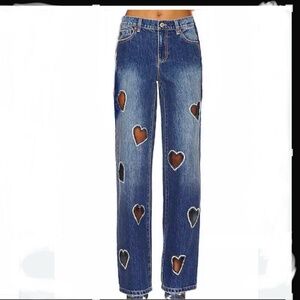 NWT Alice + Olivia Jeans - Heart Cut Out Rhinestone Jeans. Size 30